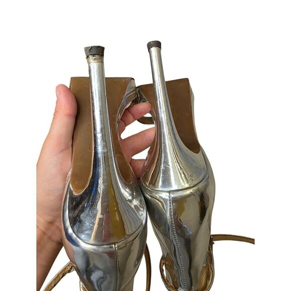 Silver Stiletto Heels Open Toe Ankle Strap Sandals Womens Size 7.5 - Picture 4 of 14